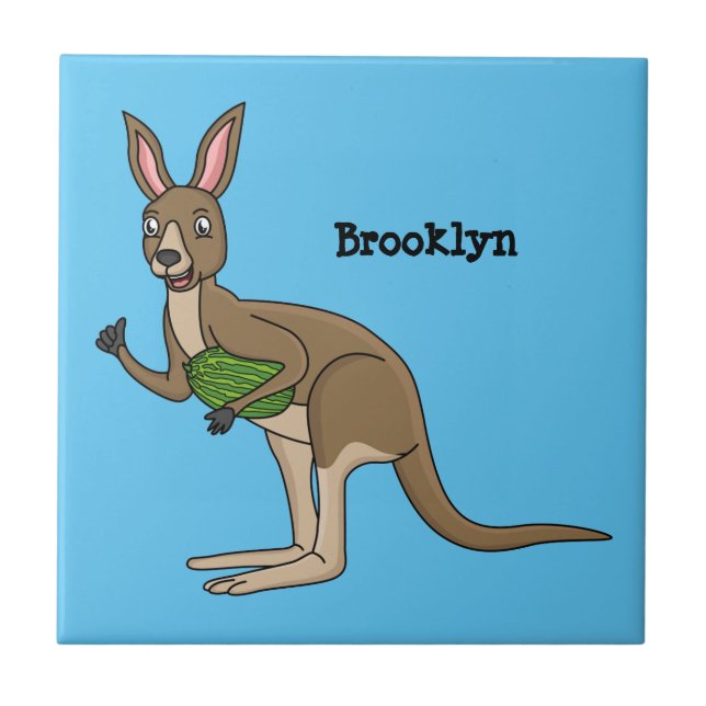 Cute happy Australian kangaroo illustration Ceramic Tile (Front)