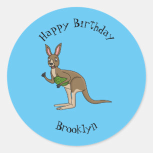 Cute happy Australian kangaroo illustration Classic Round Sticker