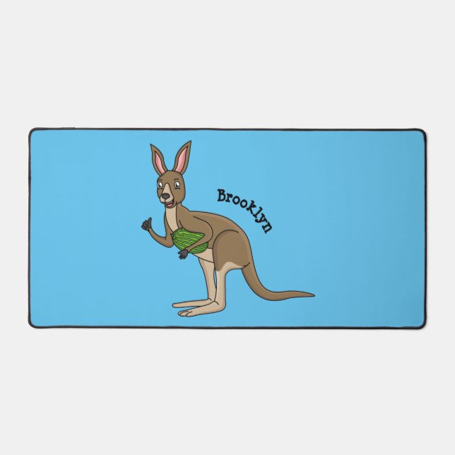 Cute happy Australian kangaroo illustration Desk Mat (Front)