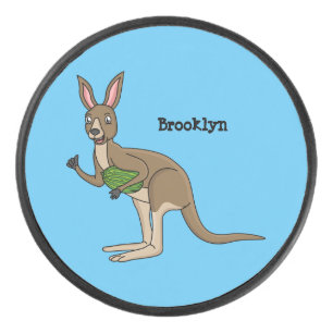 Cute happy Australian kangaroo illustration Hockey Puck
