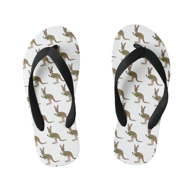 Cute happy Australian kangaroo illustration Kid's Thongs (Footbed)