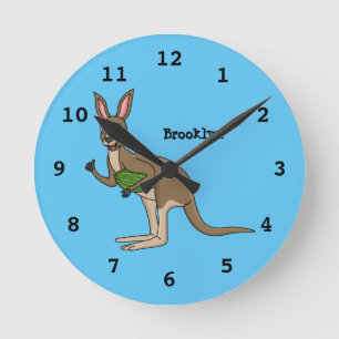 Cute happy Australian kangaroo illustration  Round Clock