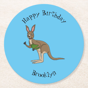Cute happy Australian kangaroo illustration  Round Paper Coaster