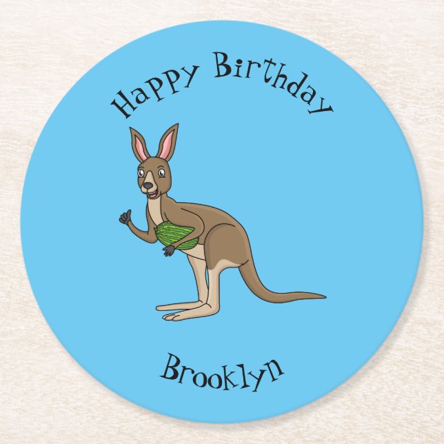 Cute happy Australian kangaroo illustration  Round Paper Coaster (Front)