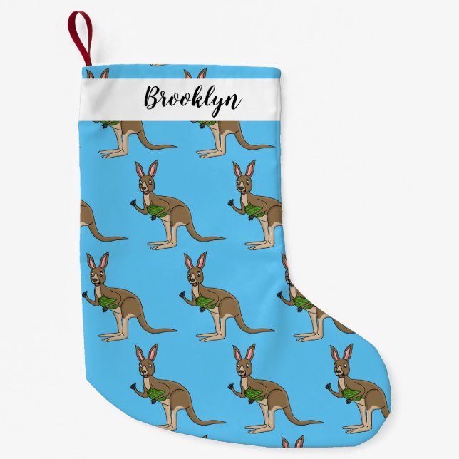 Cute happy Australian kangaroo illustration  Small Christmas Stocking (Front)