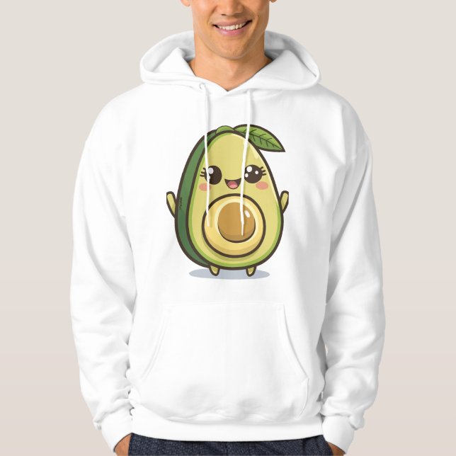 Cute Happy Avocado – Kawaii Graphic Design Hoodie (Front)