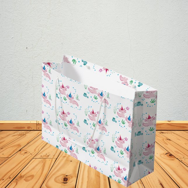 Cute Happy Axolotl Birthday Party White  Large Gift Bag (Creator Uploaded)