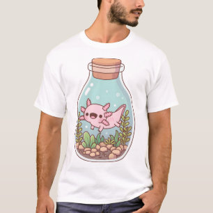 Cute Happy Axolotl In Bottle Aquarium  T-Shirt