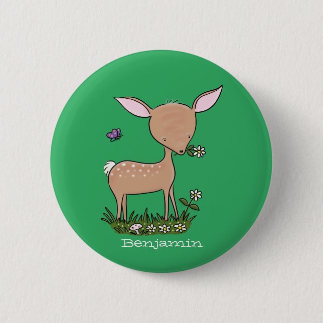 Cute happy baby deer cartoon illustration 6 cm round badge (Front)