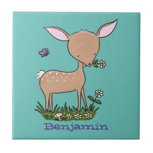 Cute happy baby deer cartoon illustration ceramic tile