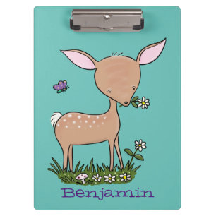 Cute happy baby deer cartoon illustration clipboard