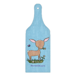 Cute happy baby deer cartoon illustration cutting board