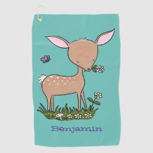 Cute happy baby deer cartoon illustration golf towel