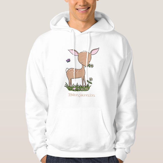 Cute happy baby deer cartoon illustration hoodie (Front)