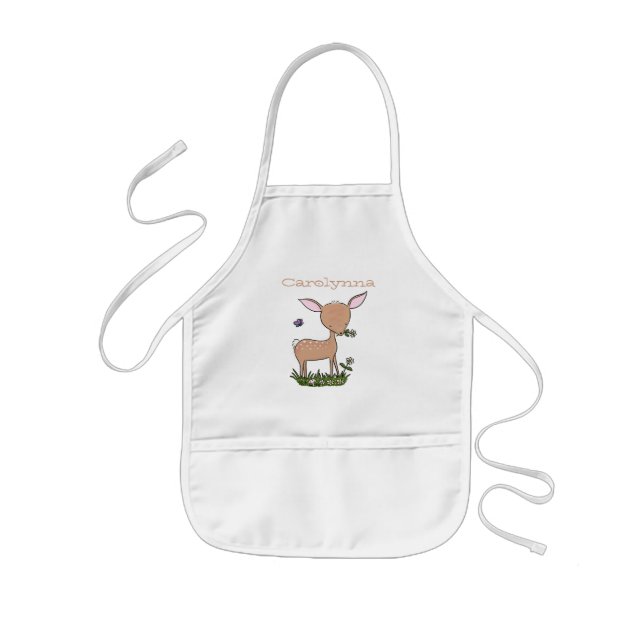 Cute happy baby deer cartoon illustration kids apron (Front)