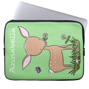 Cute happy baby deer cartoon illustration laptop sleeve