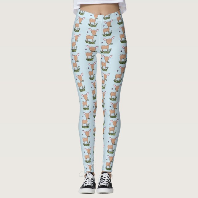 Cute happy baby deer cartoon illustration leggings (Front)