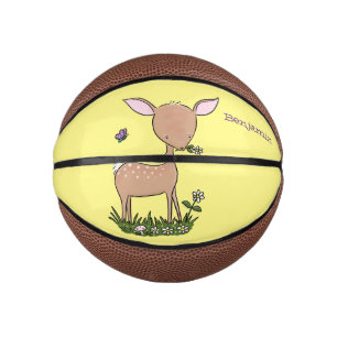 Cute happy baby deer cartoon illustration mini basketball