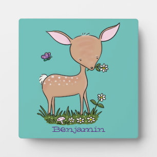 Cute happy baby deer cartoon illustration plaque