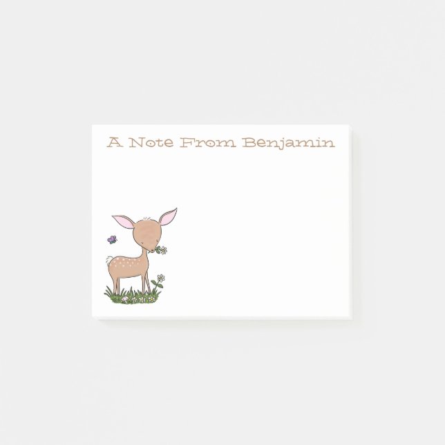 Cute happy baby deer cartoon illustration post-it notes (Front)