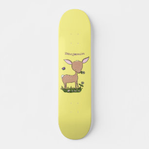Cute happy baby deer cartoon illustration skateboard