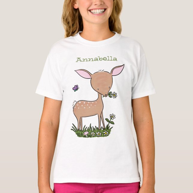 Cute happy baby deer cartoon illustration T-Shirt (Front)