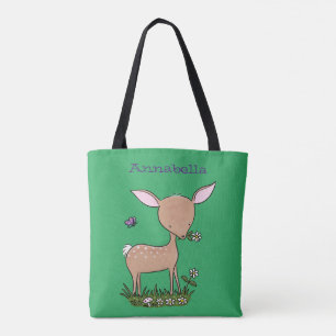Cute happy baby deer cartoon illustration tote bag