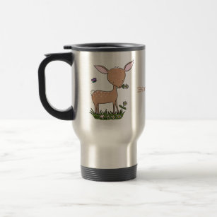 Cute happy baby deer cartoon illustration travel mug