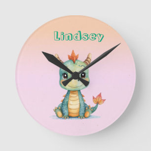 Cute Happy Baby Dragon  Round Clock
