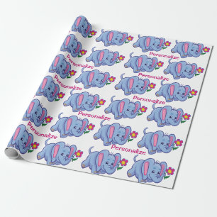 Cute & Happy Baby Elephant Cartoon Personalise Wrapping Paper