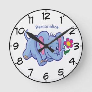 Cute & Happy Baby Elephant Cartoon Personalize Round Clock