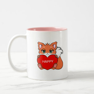 Cute Happy Baby Fox with Heart Two-Tone Coffee Mug
