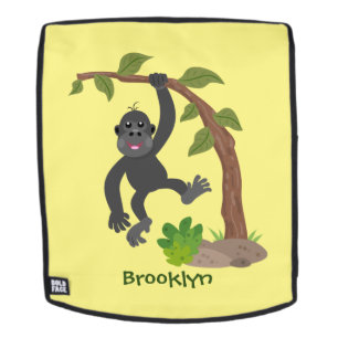 Cute happy baby gorilla cartoon illustration backpack