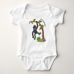 Cute happy baby gorilla cartoon illustration bodysuit