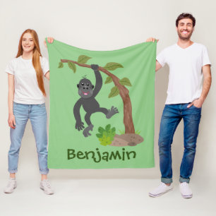 Cute happy baby gorilla cartoon illustration fleece blanket