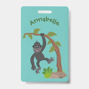 Cute happy baby gorilla cartoon illustration ID badge