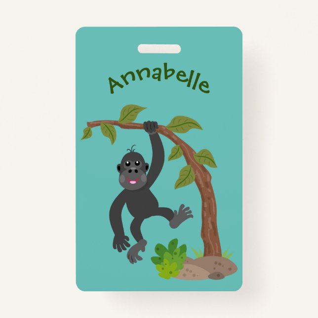 Cute happy baby gorilla cartoon illustration ID badge (Front)