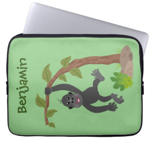 Cute happy baby gorilla cartoon illustration laptop sleeve