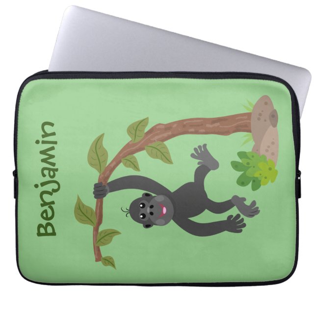 Cute happy baby gorilla cartoon illustration laptop sleeve (Front)