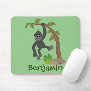 Cute happy baby gorilla cartoon illustration mouse pad