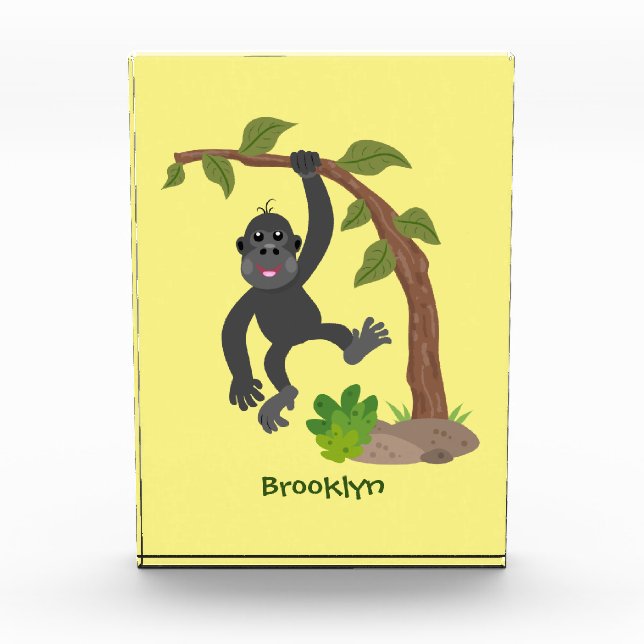 Cute happy baby gorilla cartoon illustration photo block (Front)