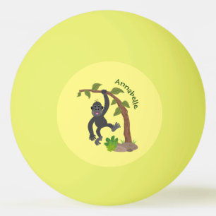 Cute happy baby gorilla cartoon illustration ping pong ball