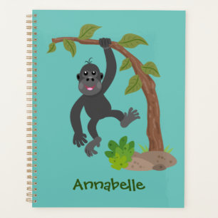 Cute happy baby gorilla cartoon illustration planner