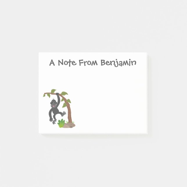 Cute happy baby gorilla cartoon illustration post-it notes (Front)