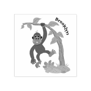 Cute happy baby gorilla cartoon illustration rubber stamp
