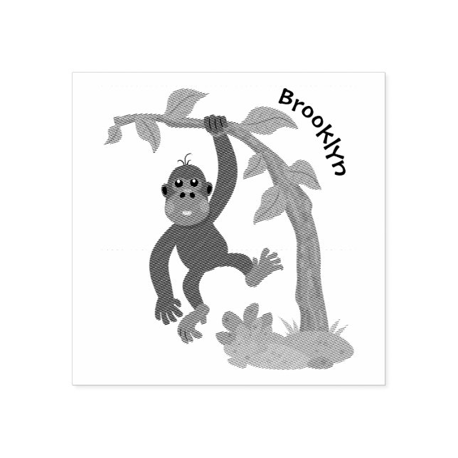 Cute happy baby gorilla cartoon illustration rubber stamp (Imprint)