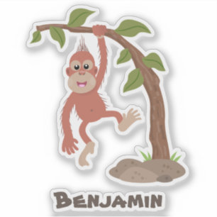 Cute happy baby orangutan cartoon illustration