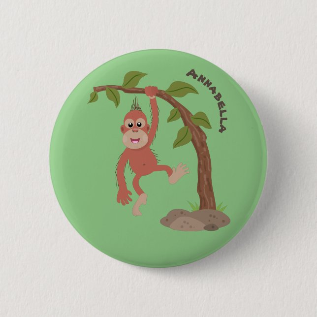 Cute happy baby orangutan cartoon illustration 6 cm round badge (Front)