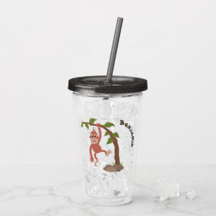 Cute happy baby orangutan cartoon illustration acrylic tumbler