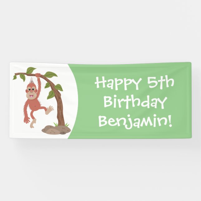 Cute happy baby orangutan cartoon illustration banner (Horizontal)